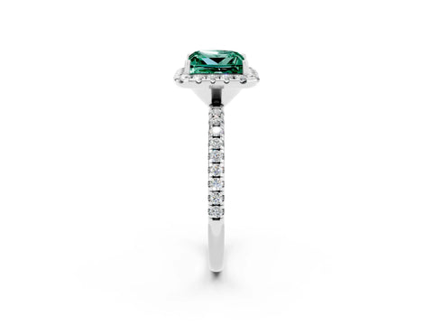 White gold Princess Cut Halo Round Diamond Pavé Band Four-Prong Ring_2