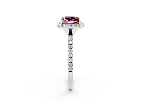 White gold Princess Cut Halo Round Diamond Pavé Band Four-Prong Ring_2