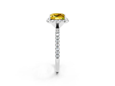 White gold Princess Cut Halo Round Diamond Pavé Band Four-Prong Ring_2