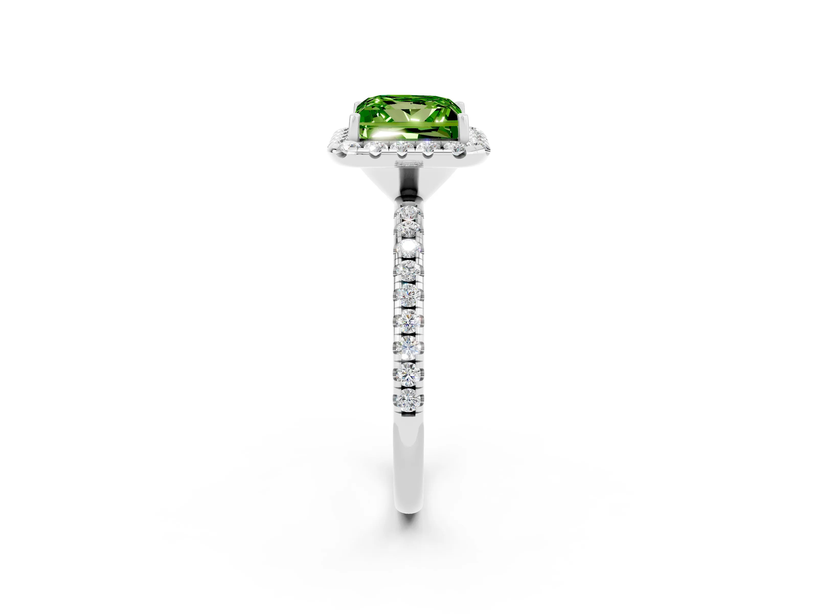 White gold Princess Cut Halo Round Diamond Pavé Band Four-Prong Ring_2