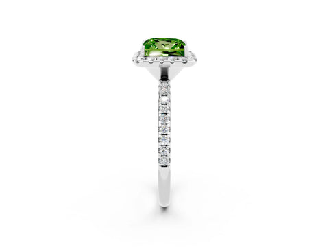 White gold Princess Cut Halo Round Diamond Pavé Band Four-Prong Ring_2
