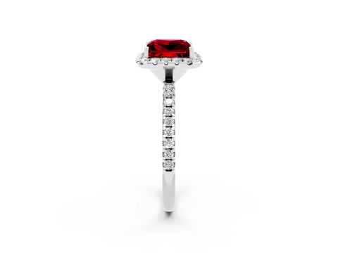 White gold Princess Cut Halo Round Diamond Pavé Band Four-Prong Ring_2