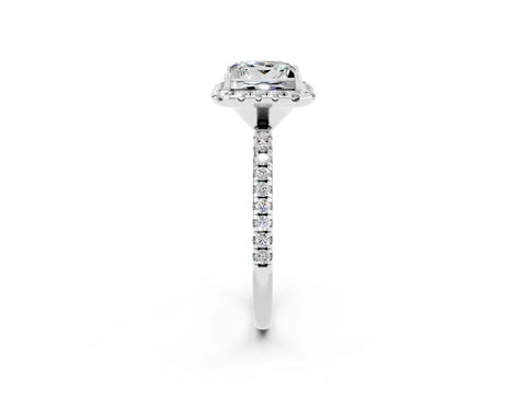 White gold Princess Cut Halo Round Diamond Pavé Band Four-Prong Ring_2