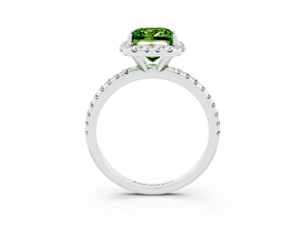 White gold Princess Cut Halo Round Diamond Pavé Band Four-Prong Ring