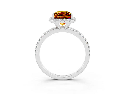 White gold Princess Cut Halo Round Diamond Pavé Band Four-Prong Ring_3