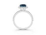 White gold Princess Cut Halo Round Diamond Pavé Band Four-Prong Ring_3