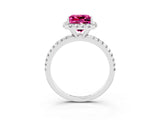 White gold Princess Cut Halo Round Diamond Pavé Band Four-Prong Ring_3