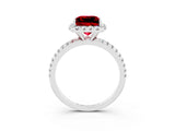 White gold Princess Cut Halo Round Diamond Pavé Band Four-Prong Ring_3