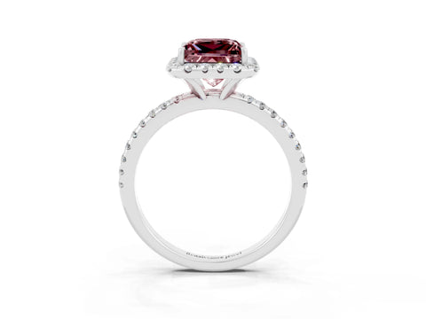 White gold Princess Cut Halo Round Diamond Pavé Band Four-Prong Ring_3