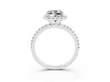 White gold Princess Cut Halo Round Diamond Pavé Band Four-Prong Ring_3
