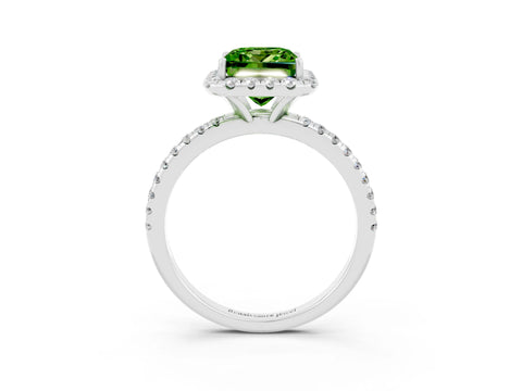 White gold Princess Cut Halo Round Diamond Pavé Band Four-Prong Ring_3
