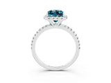 White gold Princess Cut Halo Round Diamond Pavé Band Four-Prong Ring_3