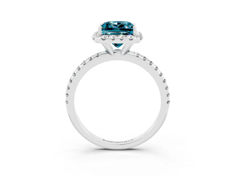 White gold Princess Cut Halo Round Diamond Pavé Band Four-Prong Ring_3