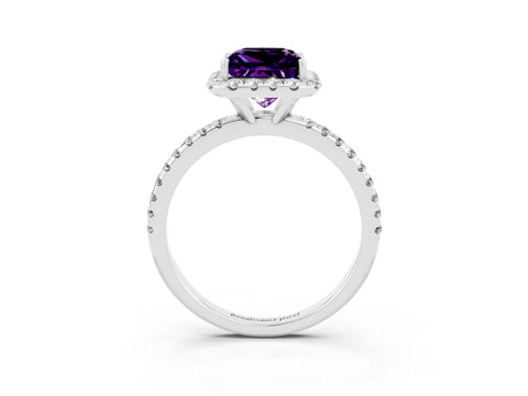 White gold Princess Cut Halo Round Diamond Pavé Band Four-Prong Ring_3