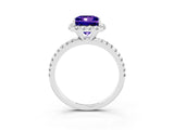 White gold Princess Cut Halo Round Diamond Pavé Band Four-Prong Ring_3