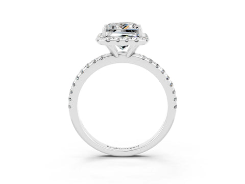 White gold Princess Cut Halo Round Diamond Pavé Band Four-Prong Ring_3