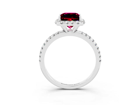 White gold Princess Cut Halo Round Diamond Pavé Band Four-Prong Ring_3