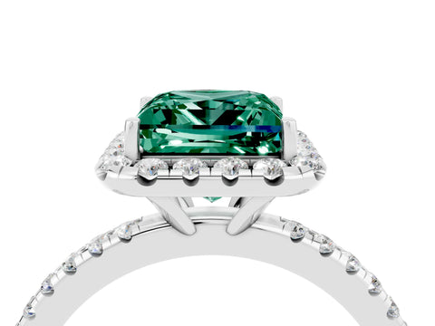 White gold Princess Cut Halo Round Diamond Pavé Band Four-Prong Ring_4