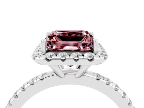 White gold Princess Cut Halo Round Diamond Pavé Band Four-Prong Ring_4