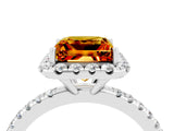 White gold Princess Cut Halo Round Diamond Pavé Band Four-Prong Ring_4