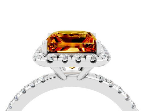 White gold Princess Cut Halo Round Diamond Pavé Band Four-Prong Ring_4