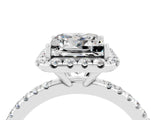 White gold Princess Cut Halo Round Diamond Pavé Band Four-Prong Ring_4