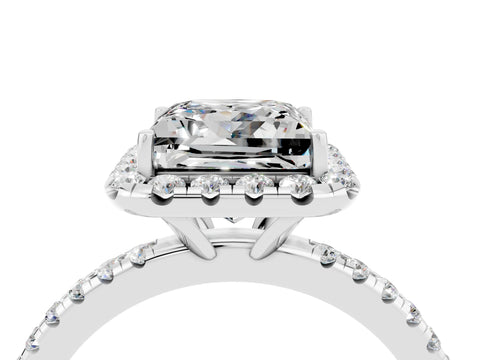 White gold Princess Cut Halo Round Diamond Pavé Band Four-Prong Ring_4