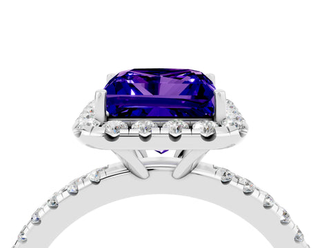 White gold Princess Cut Halo Round Diamond Pavé Band Four-Prong Ring_4