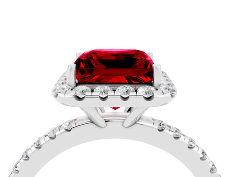 White gold Princess Cut Halo Round Diamond Pavé Band Four-Prong Ring_4