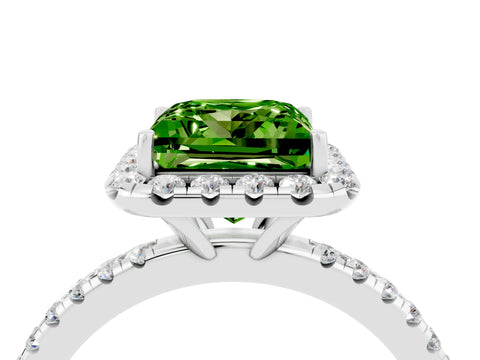 White gold Princess Cut Halo Round Diamond Pavé Band Four-Prong Ring_4