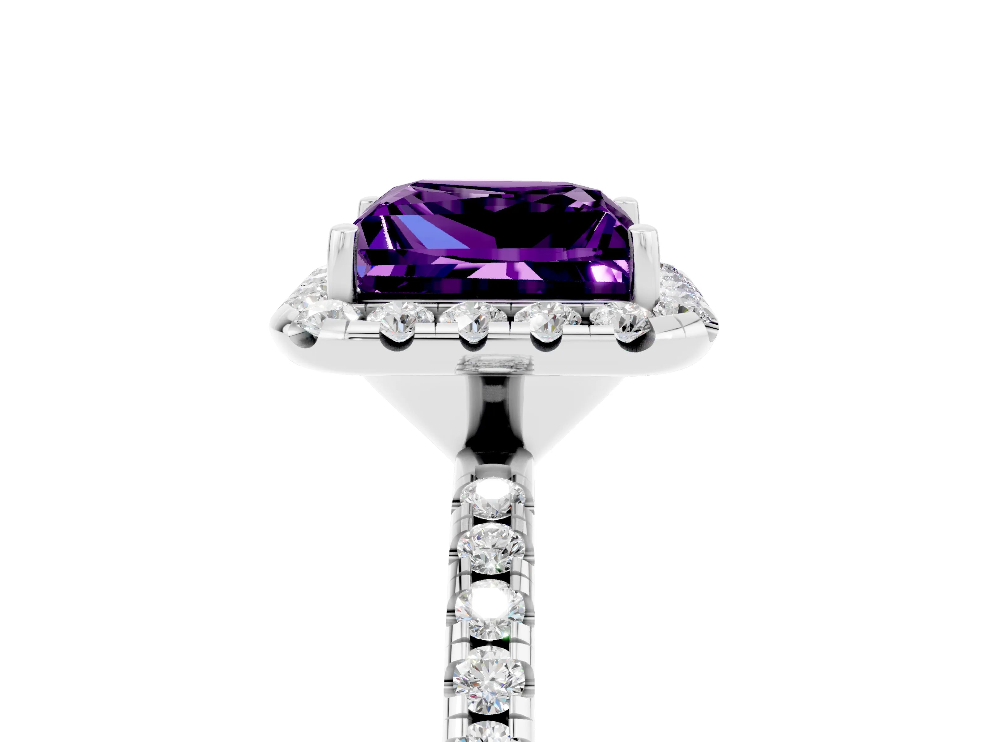 White gold Princess Cut Halo Round Diamond Pavé Band Four-Prong Ring_5
