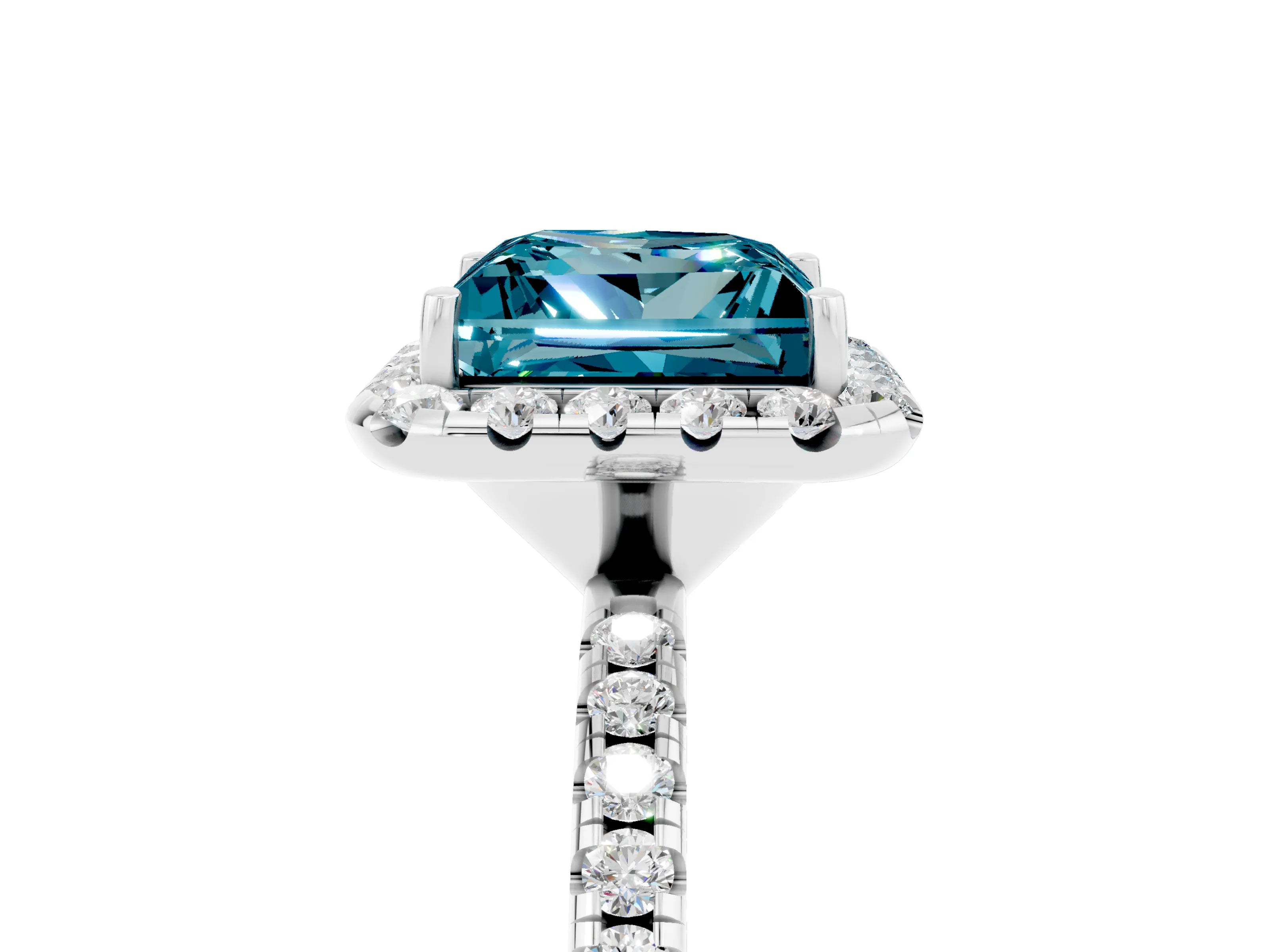 White gold Princess Cut Halo Round Diamond Pavé Band Four-Prong Ring_5
