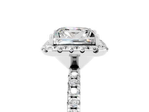 White gold Princess Cut Halo Round Diamond Pavé Band Four-Prong Ring_5