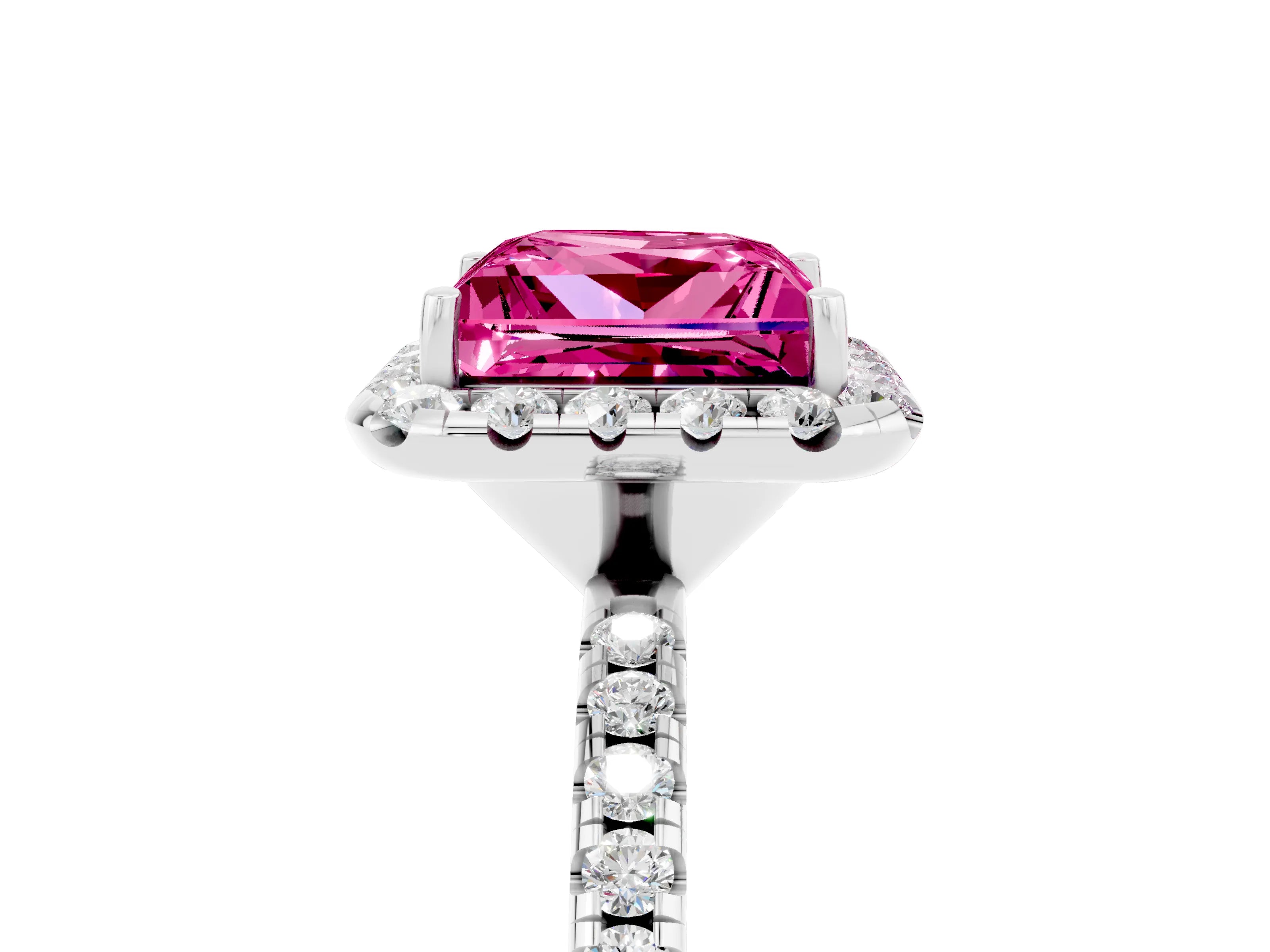 White gold Princess Cut Halo Round Diamond Pavé Band Four-Prong Ring_5