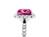 White gold Princess Cut Halo Round Diamond Pavé Band Four-Prong Ring_5
