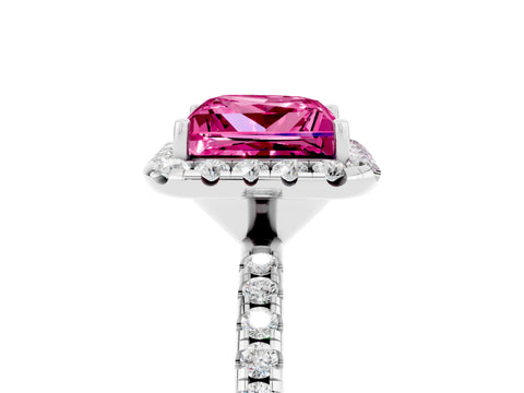 White gold Princess Cut Halo Round Diamond Pavé Band Four-Prong Ring_5