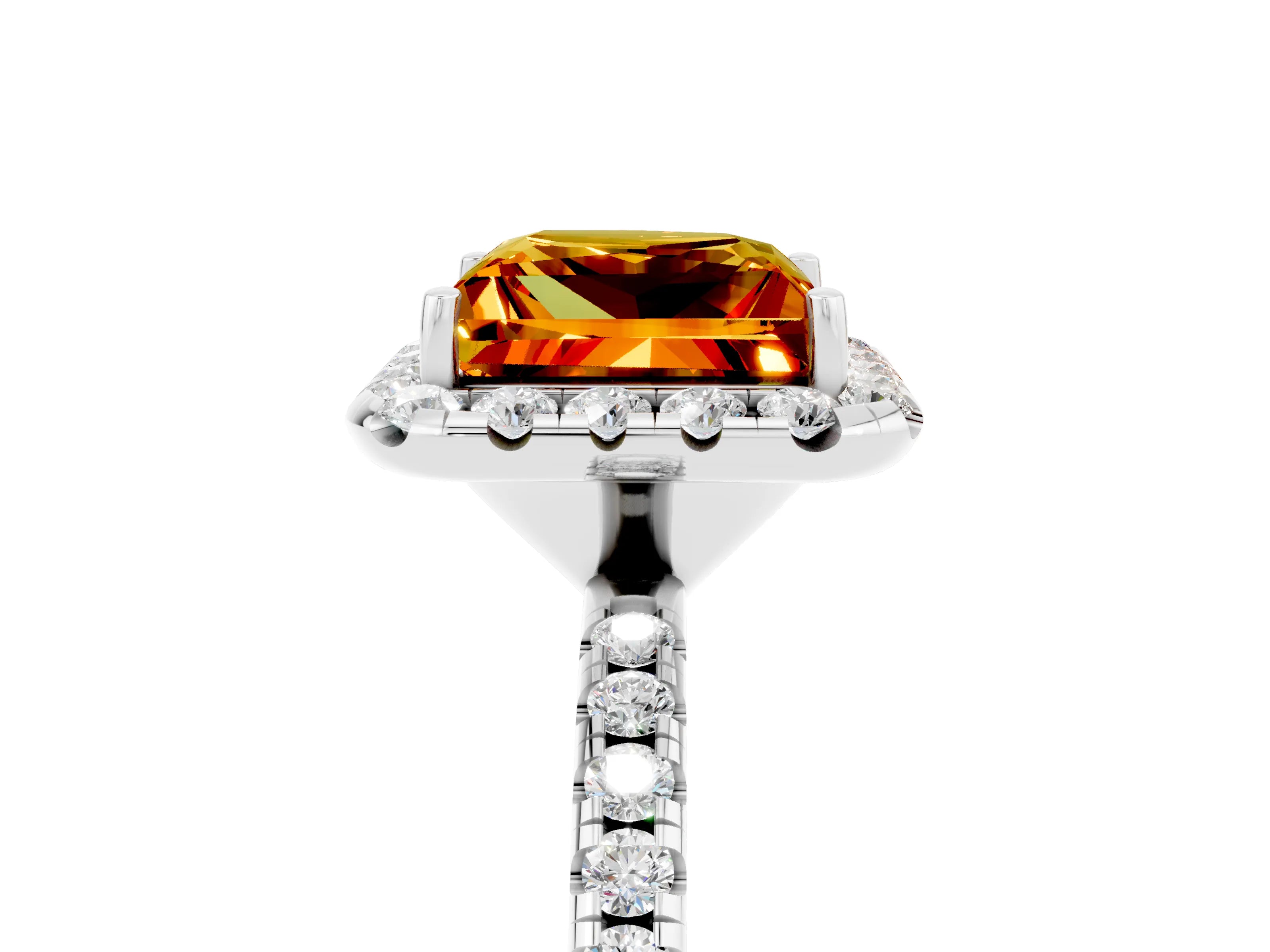 White gold Princess Cut Halo Round Diamond Pavé Band Four-Prong Ring_5