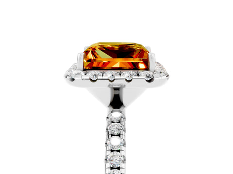 White gold Princess Cut Halo Round Diamond Pavé Band Four-Prong Ring_5