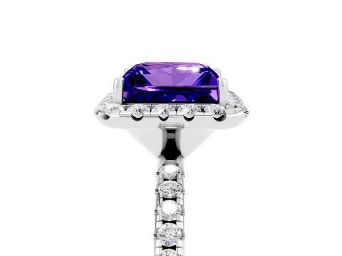 White gold Princess Cut Halo Round Diamond Pavé Band Four-Prong Ring_5
