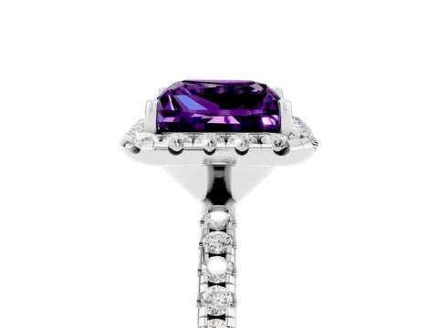 White gold Princess Cut Halo Round Diamond Pavé Band Four-Prong Ring_5