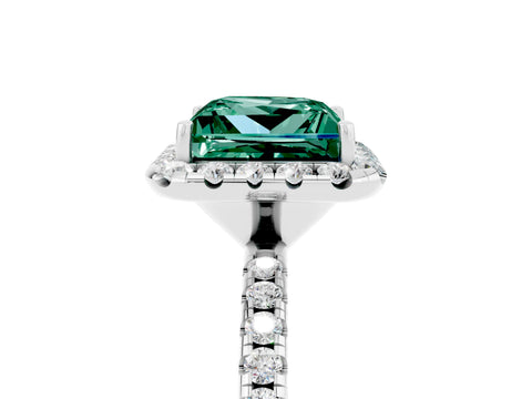 White gold Princess Cut Halo Round Diamond Pavé Band Four-Prong Ring_5