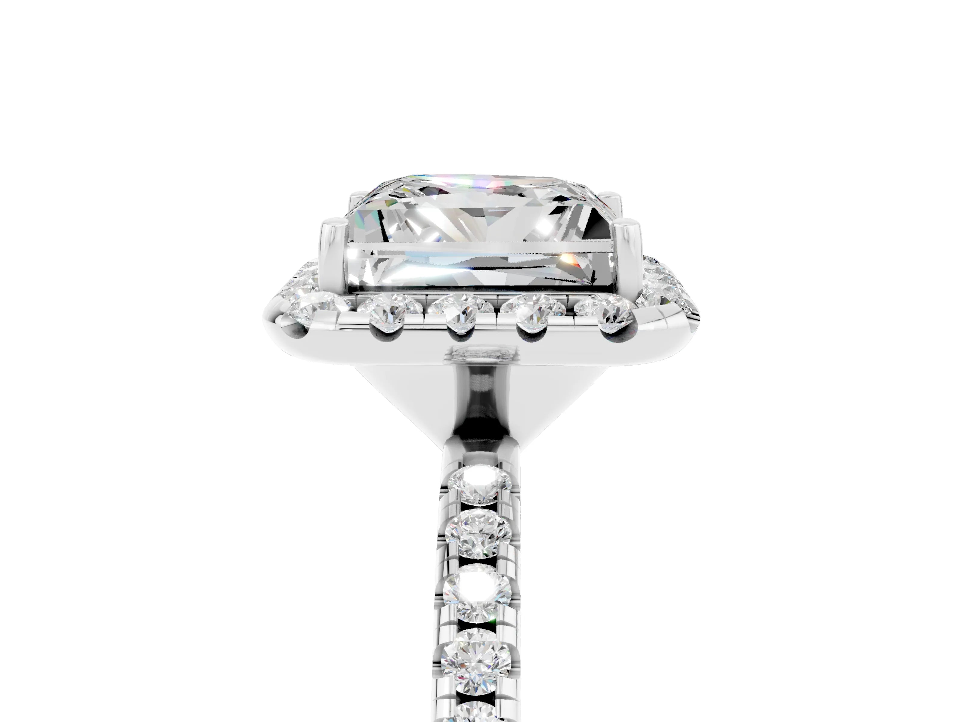 White gold Princess Cut Halo Round Diamond Pavé Band Four-Prong Ring_5