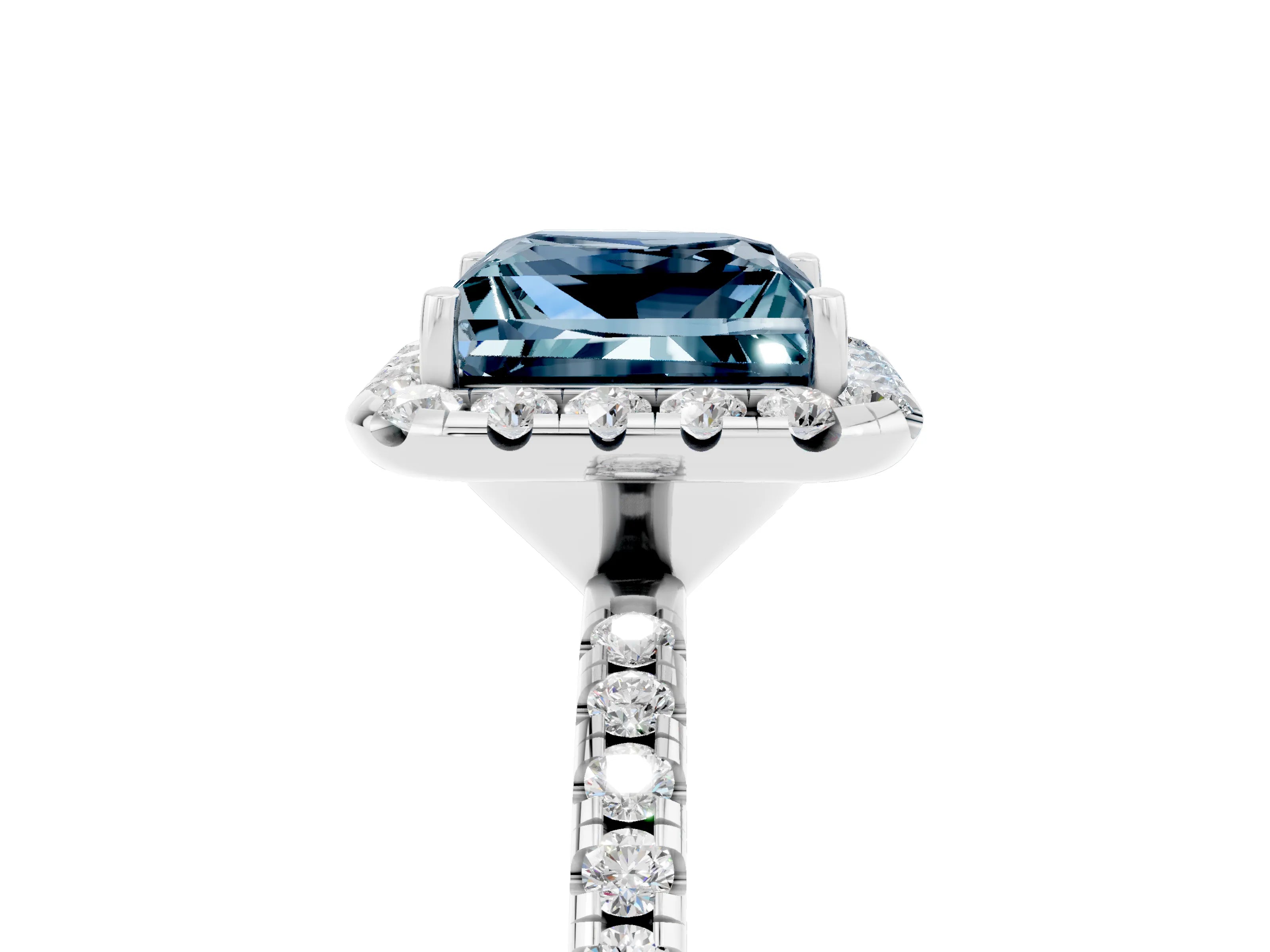 White gold Princess Cut Halo Round Diamond Pavé Band Four-Prong Ring_5