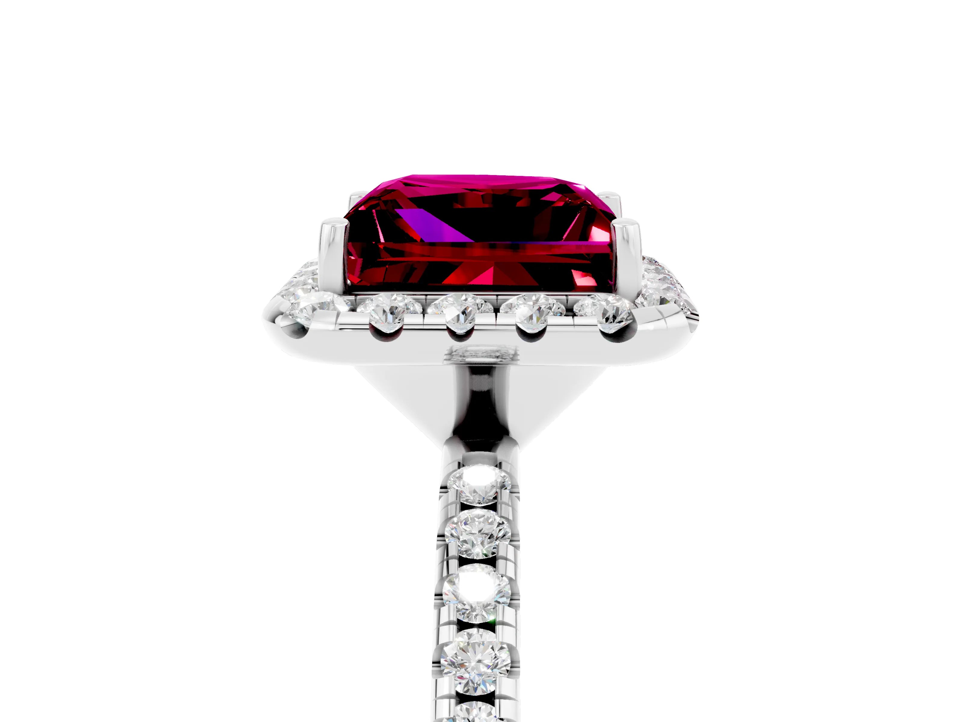 White gold Princess Cut Halo Round Diamond Pavé Band Four-Prong Ring_5