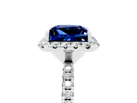 White gold Princess Cut Halo Round Diamond Pavé Band Four-Prong Ring_5
