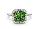 White gold Princess Cut Halo Round Diamond Pavé Band Four-Prong Ring