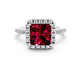 White gold Princess Cut Halo Round Diamond Pavé Band Four-Prong Ring