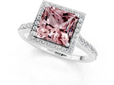 White gold Princess Cut Halo Round Diamond Pavé Band with Four-Prong Setting_1