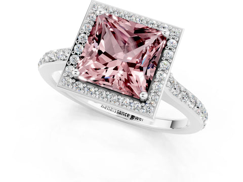 White gold Princess Cut Halo Round Diamond Pavé Band with Four-Prong Setting_1