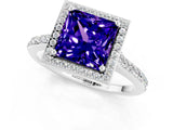 White gold Princess Cut Halo Round Diamond Pavé Band with Four-Prong Setting_1